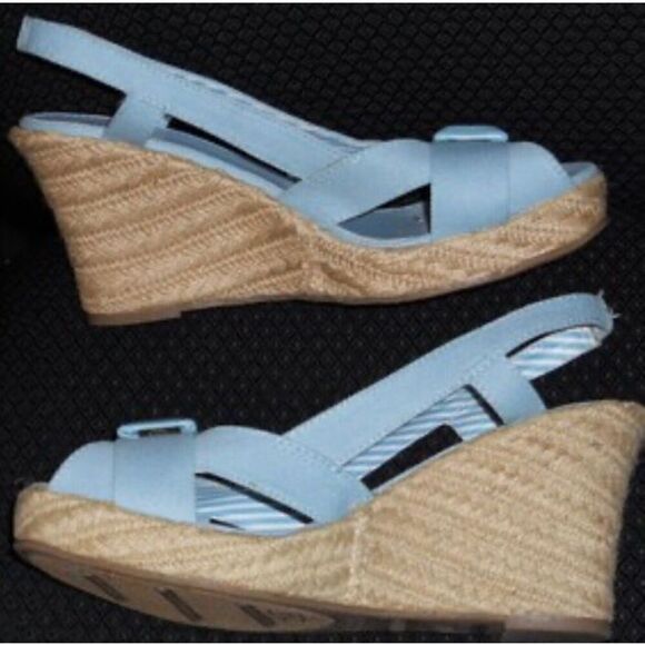 GITANO - NWT - L Sz 7.5 Lt. Blue Canvas Espadrilles. Jute-Wrapped 4” Heels CUTE - Picture 2 of 16
